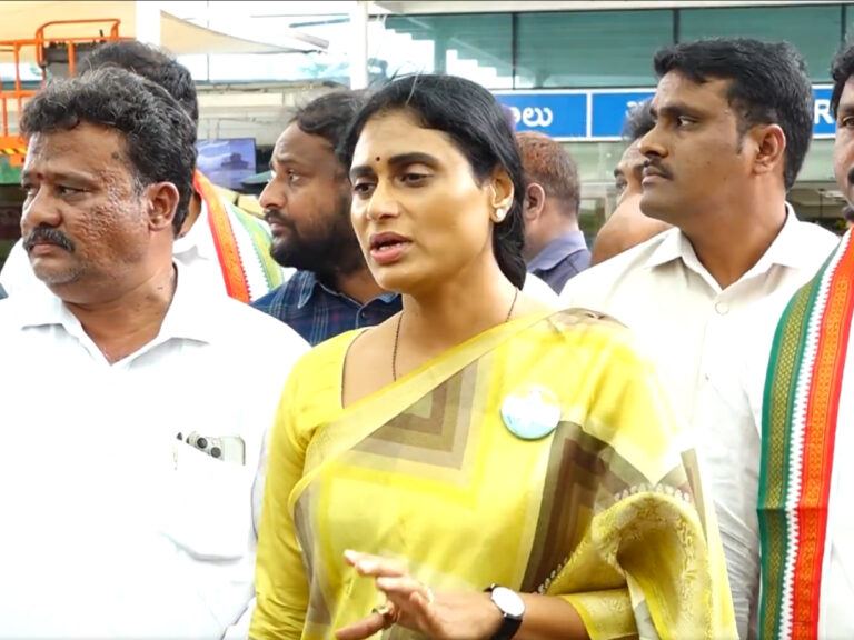 YS Sharmila speaking to media on liquor scam allegations against Jagan