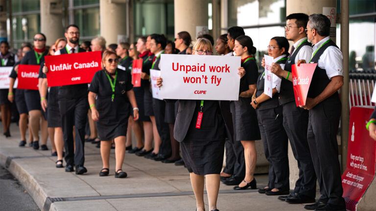 Air Canada flight attendants protest pay