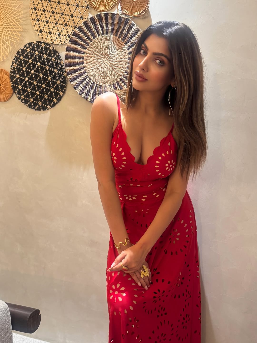 Akanksha Puri's Close-Up Look In A Red Dress