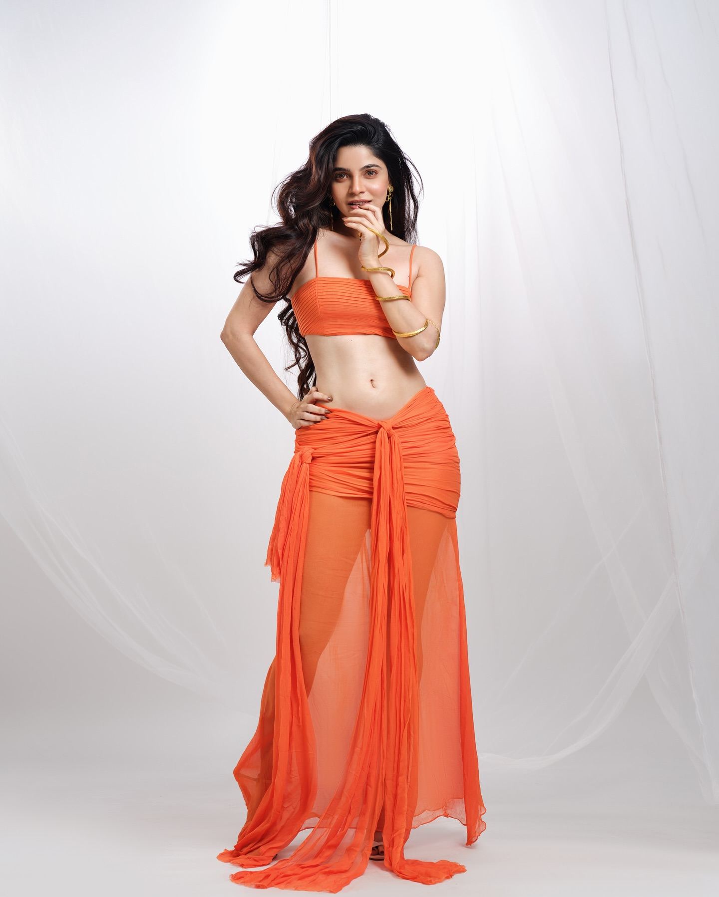 Divyabharathi Hot Orange Glam Poses Raise The Heat