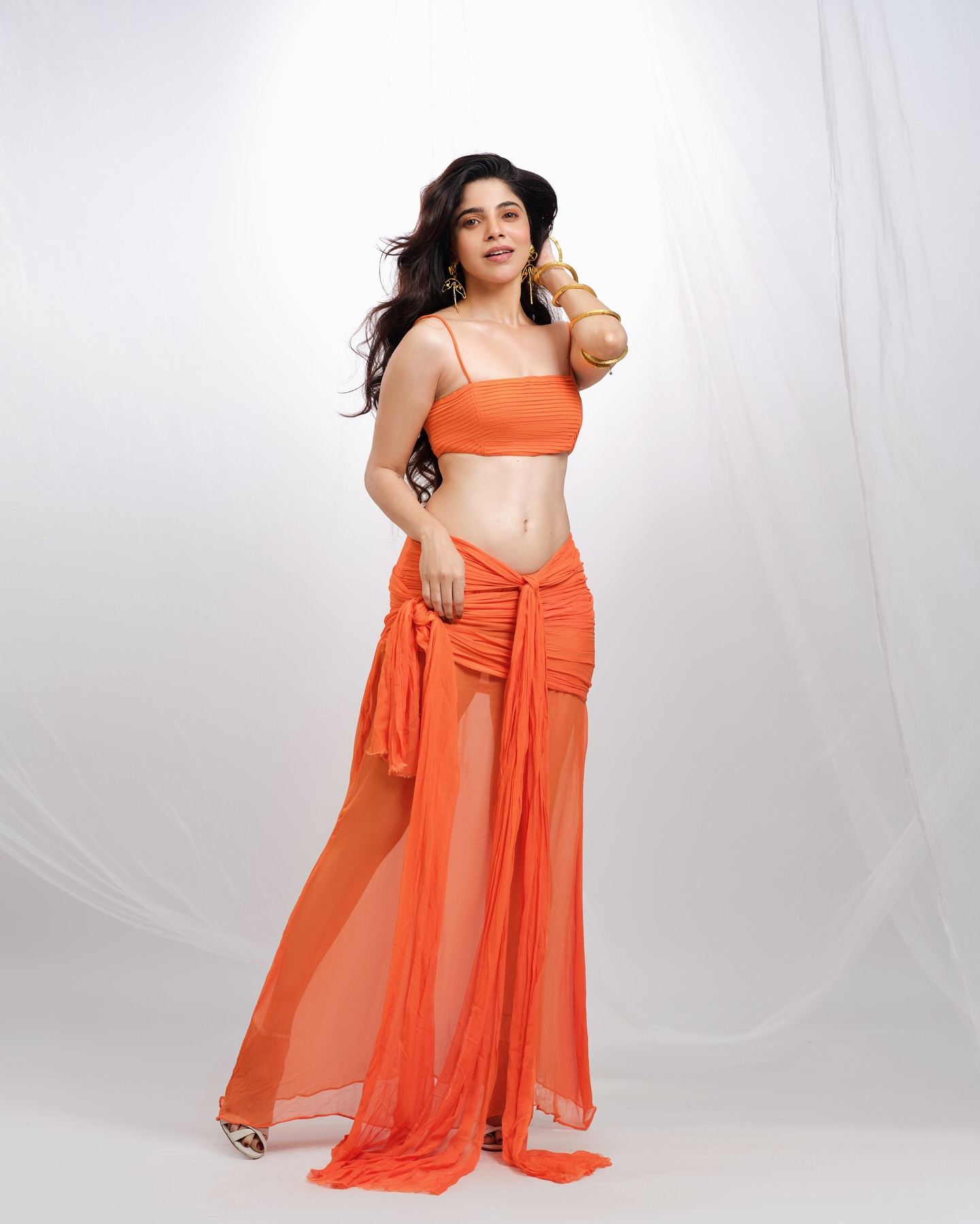 Divyabharathi Bold Orange Outfit Glam Shots Sizzle