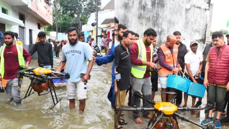 Drones supply relief in Hyderabad floods