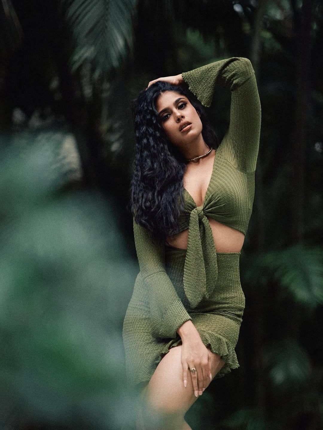 Faria Abdullah strikes a captivating pose in a chic green co-ord set.
