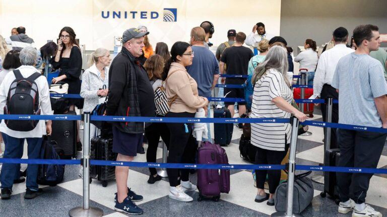 Frustrated passenger at airline check-in counter