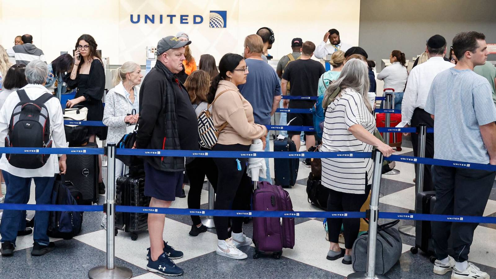 Frustrated passenger at airline check-in counter
