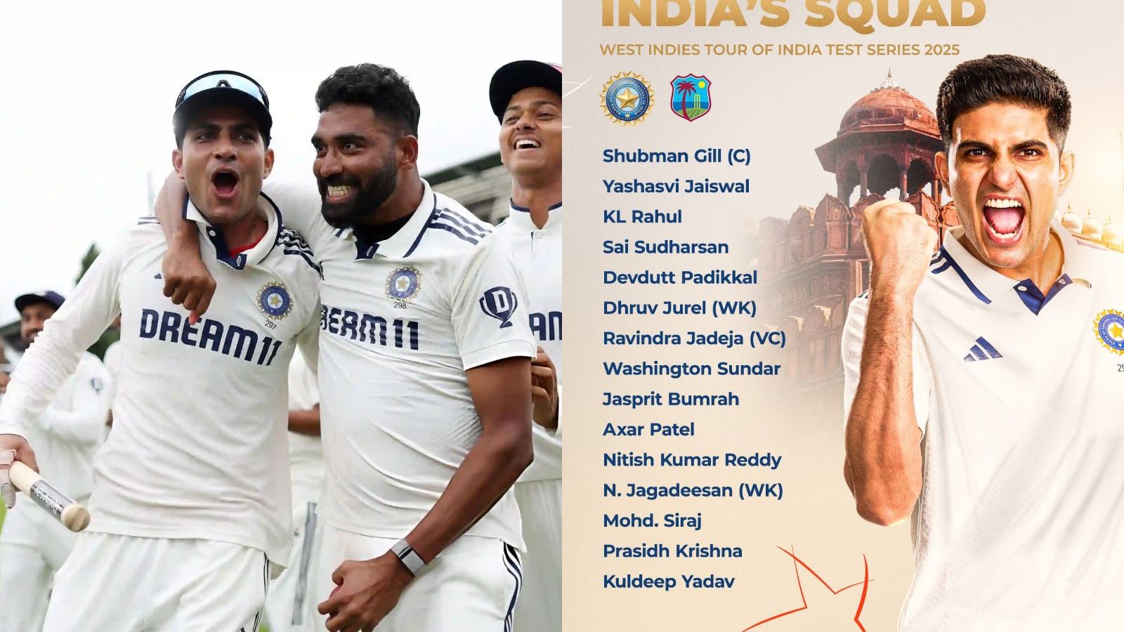 Indian Test squad vs West Indies 2025
