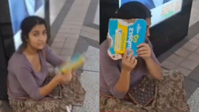 Indian woman begging in Canada subway