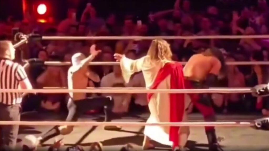 Jesus wrestling viral gimmick video