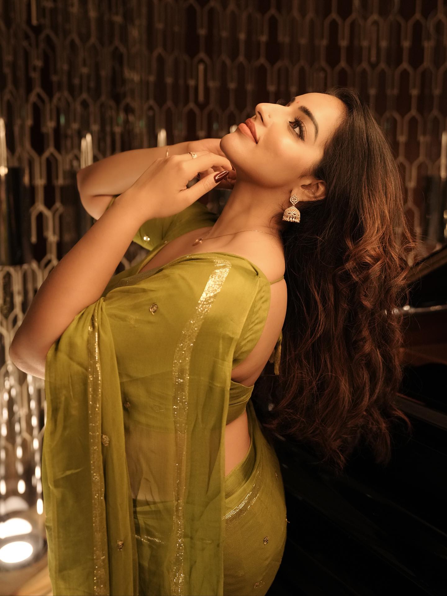 We're Obsessed With Malavika Menon's Sheer Olive Saree Glam