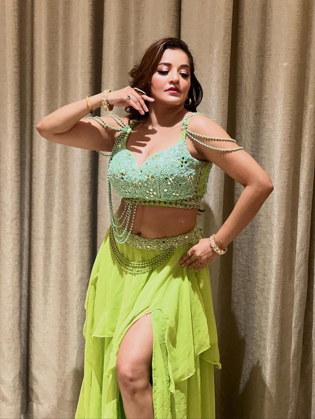 Monalisa Shows Off Her Curves In A Green Lehenga