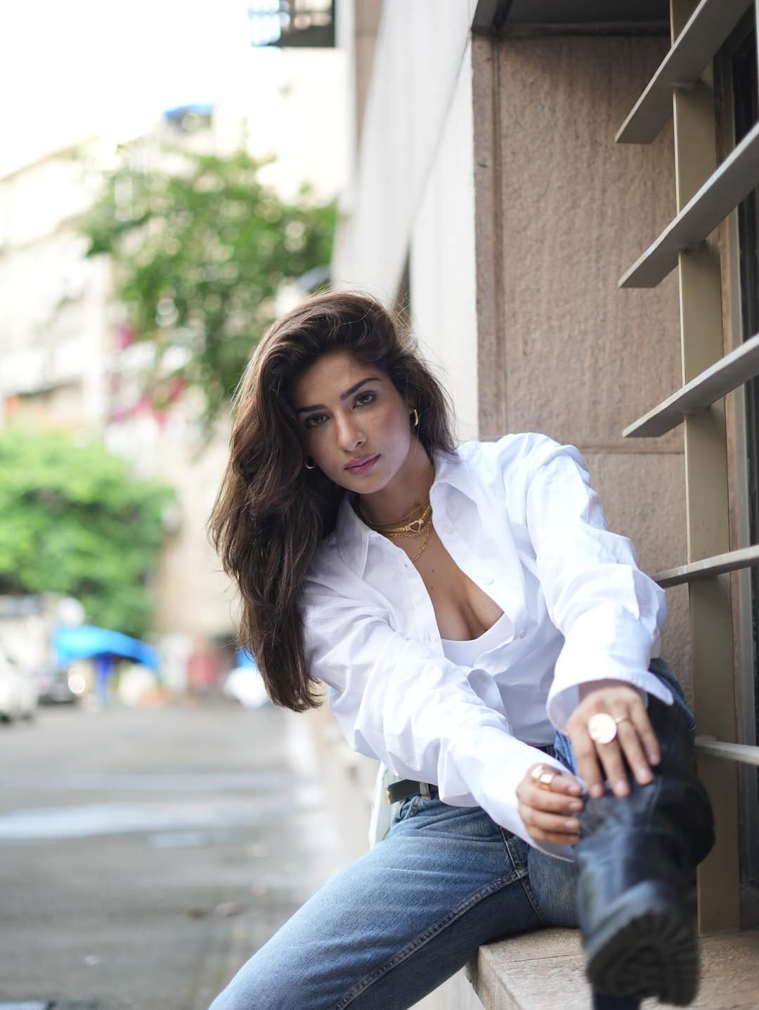 Neha Khan's Intense Gaze In An Unbuttoned Shirt