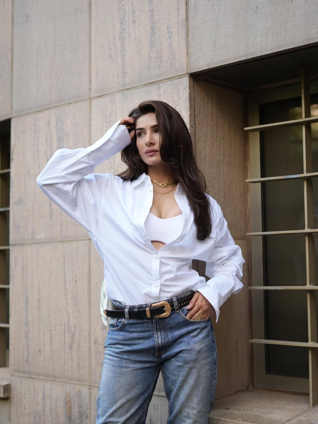 Neha Khan's Thoughtful Pose In An Edgy Outfit