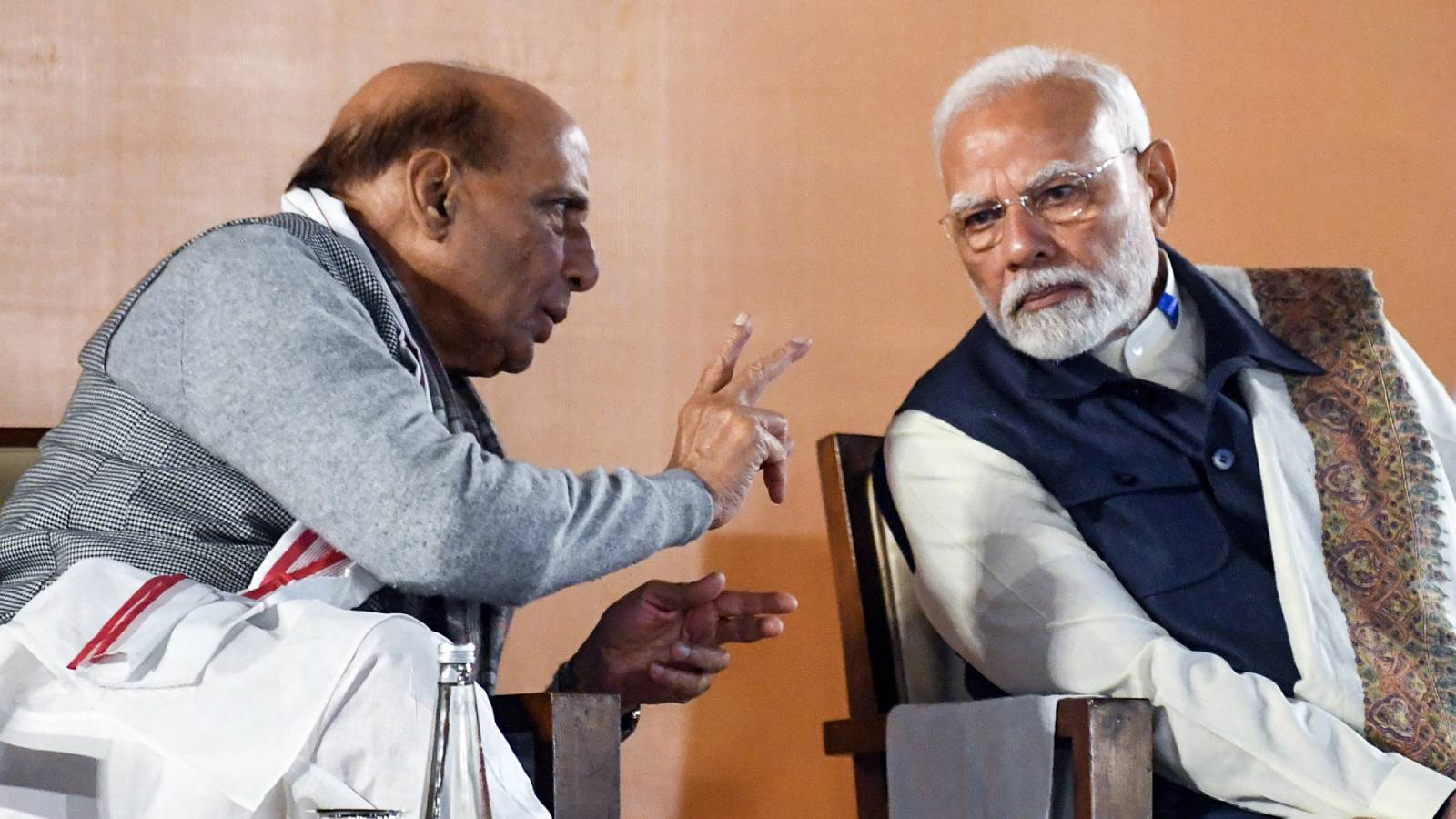 PM Modi and Rajnath Singh during public event