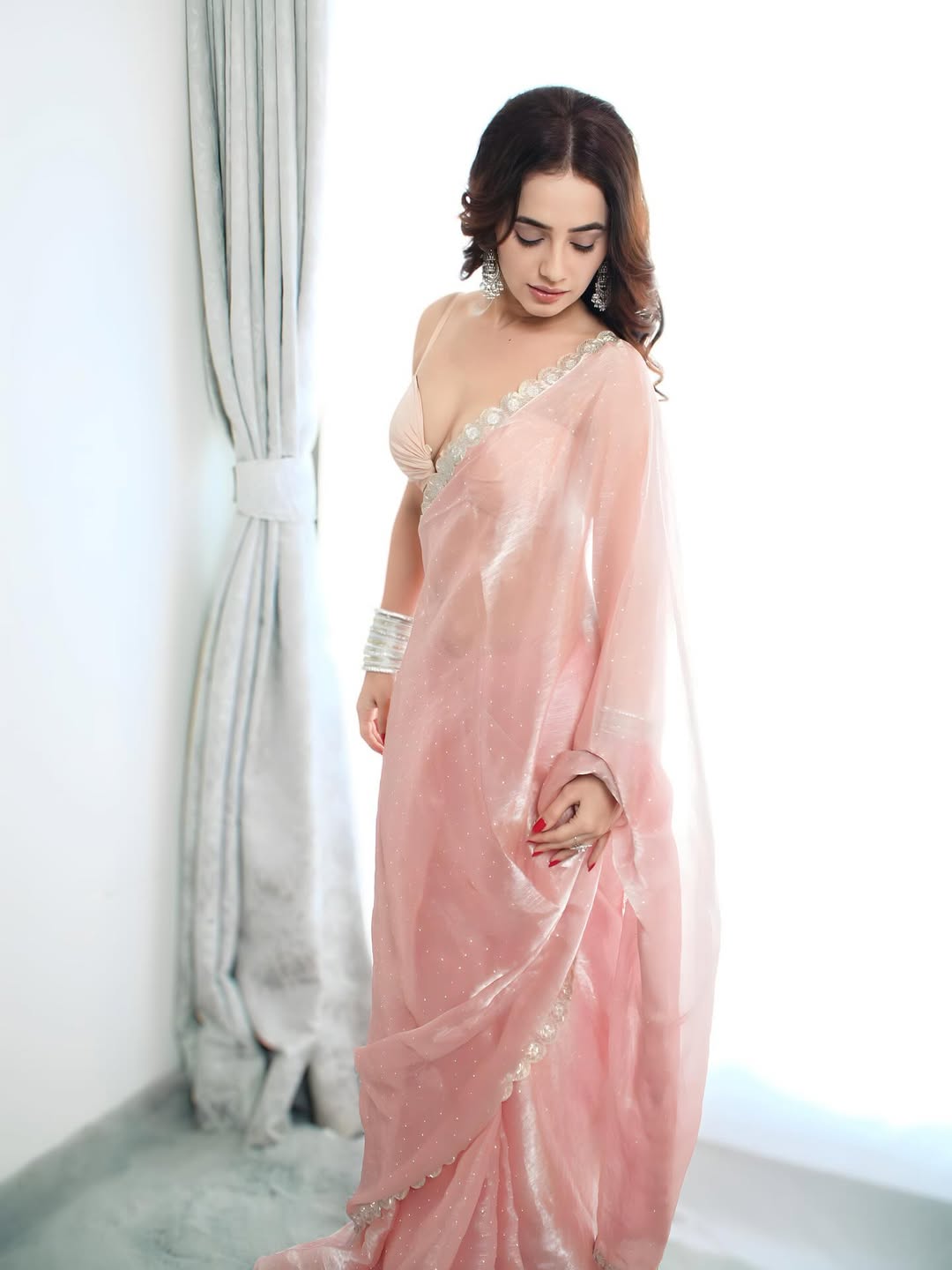The Actress In A Beautiful Sheer Pink Saree