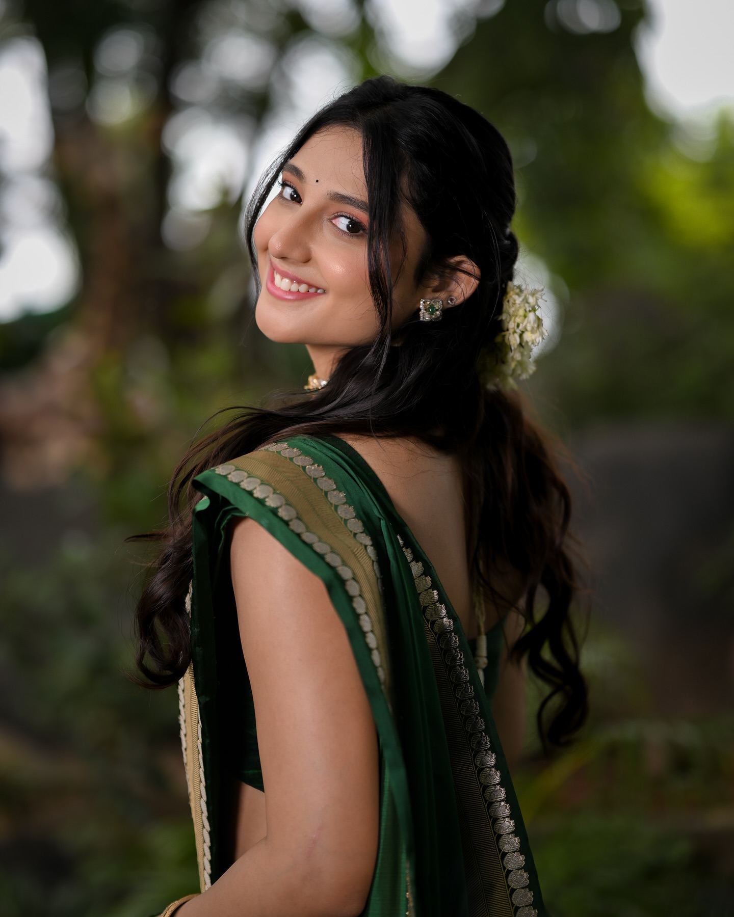 Ritika Nayak Dazzles In Shiny Green Saree Glam