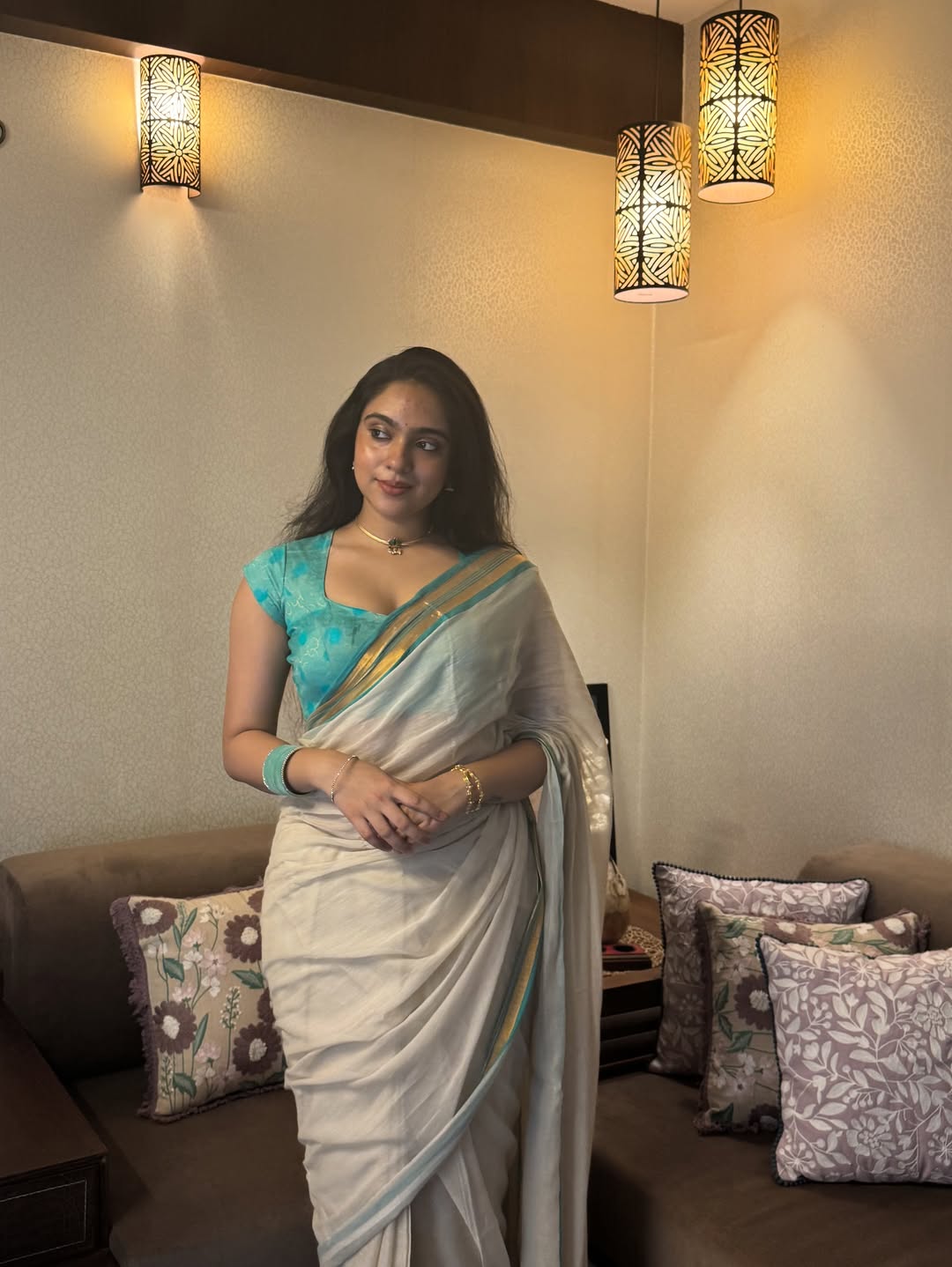 Beautiful Sana Althaf in intricate saree design and style