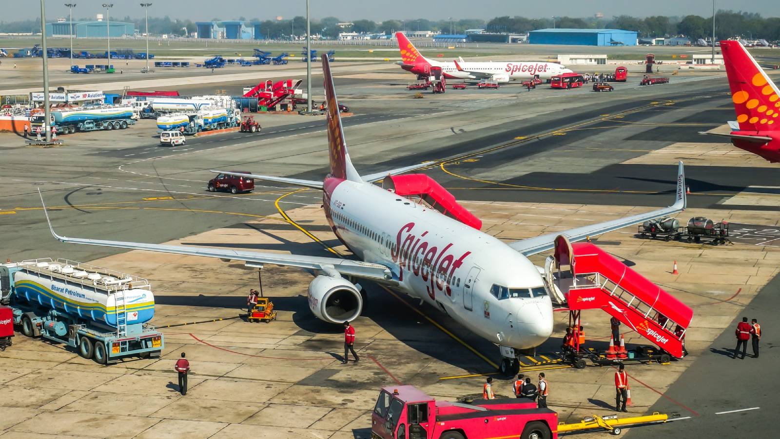 SpiceJet Boeing 737 at airport terminal