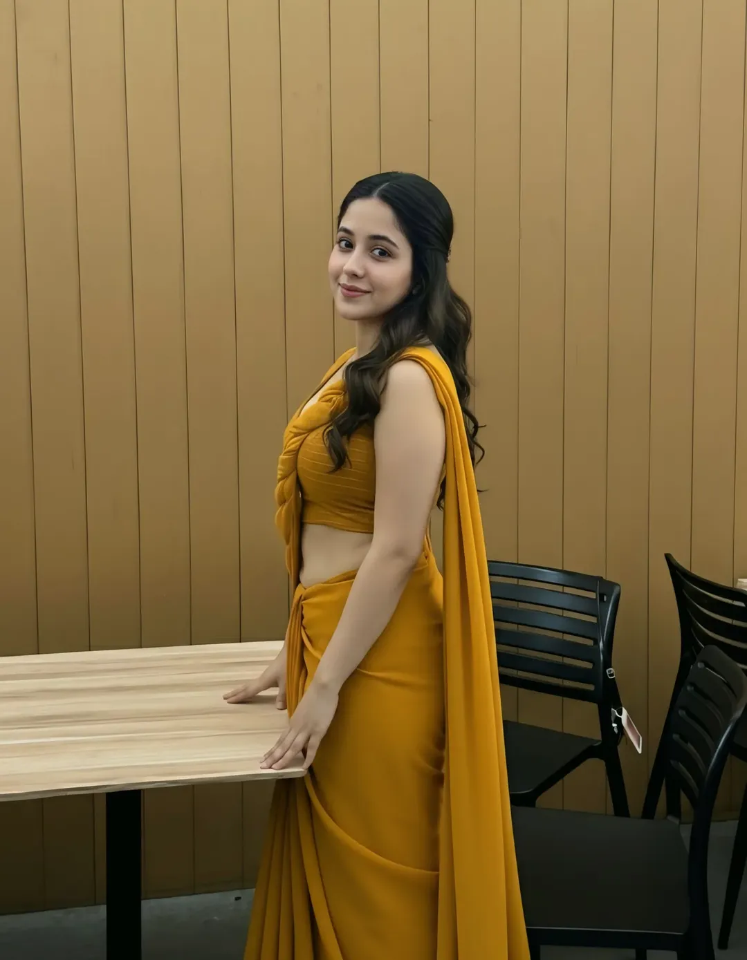 Aastha In Mustard Yellow Saree Look