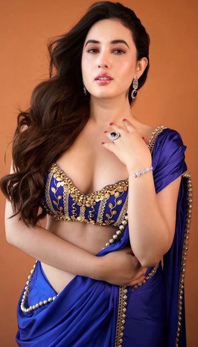 Aditi Budhathoki Glows In Blue Saree Look