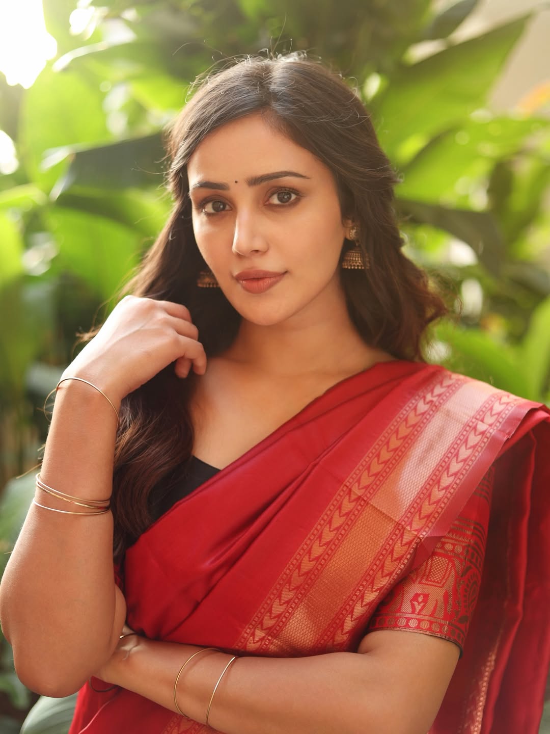 Anaira Gupta Poses In Red And Black Saree