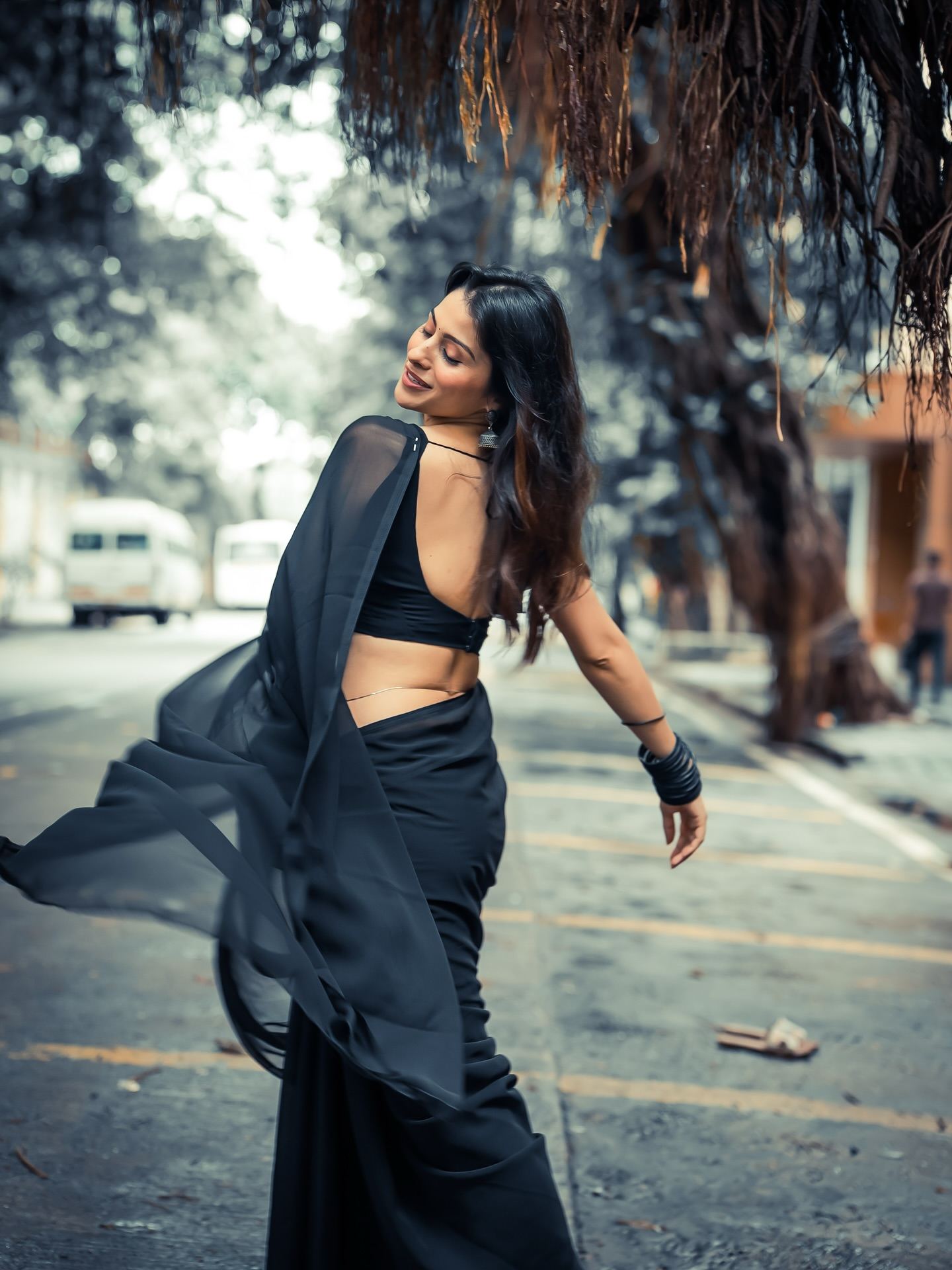 Aparna Dixit Black Saree Grace With Navel Show