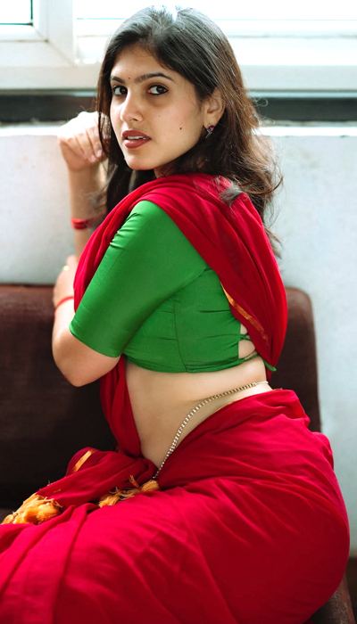 Bhoomica Slays In Green Blouse And Red Drapes