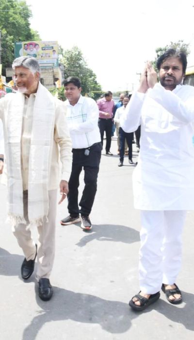 CBN, PK, and Lokesh at the Auto Driverla Sevalo event