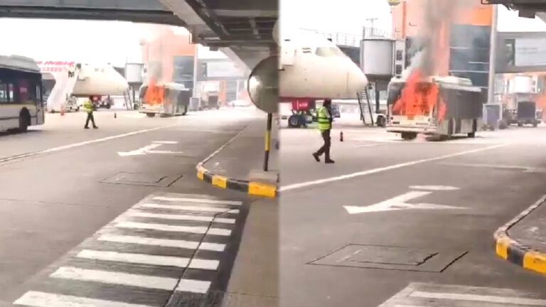 Air India bus fire at Delhi airport T3