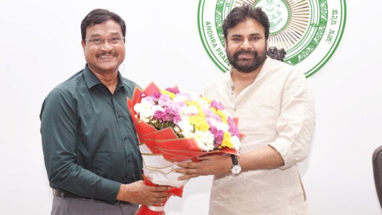 Hydra Commissioner Ranganath meets Deputy CM Pawan Kalyan in Mangalagiri to discuss encroachments and Telangana political issues.