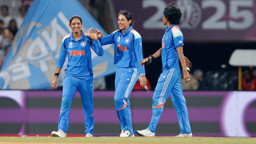 India Women celebrate reaching World Cup semis