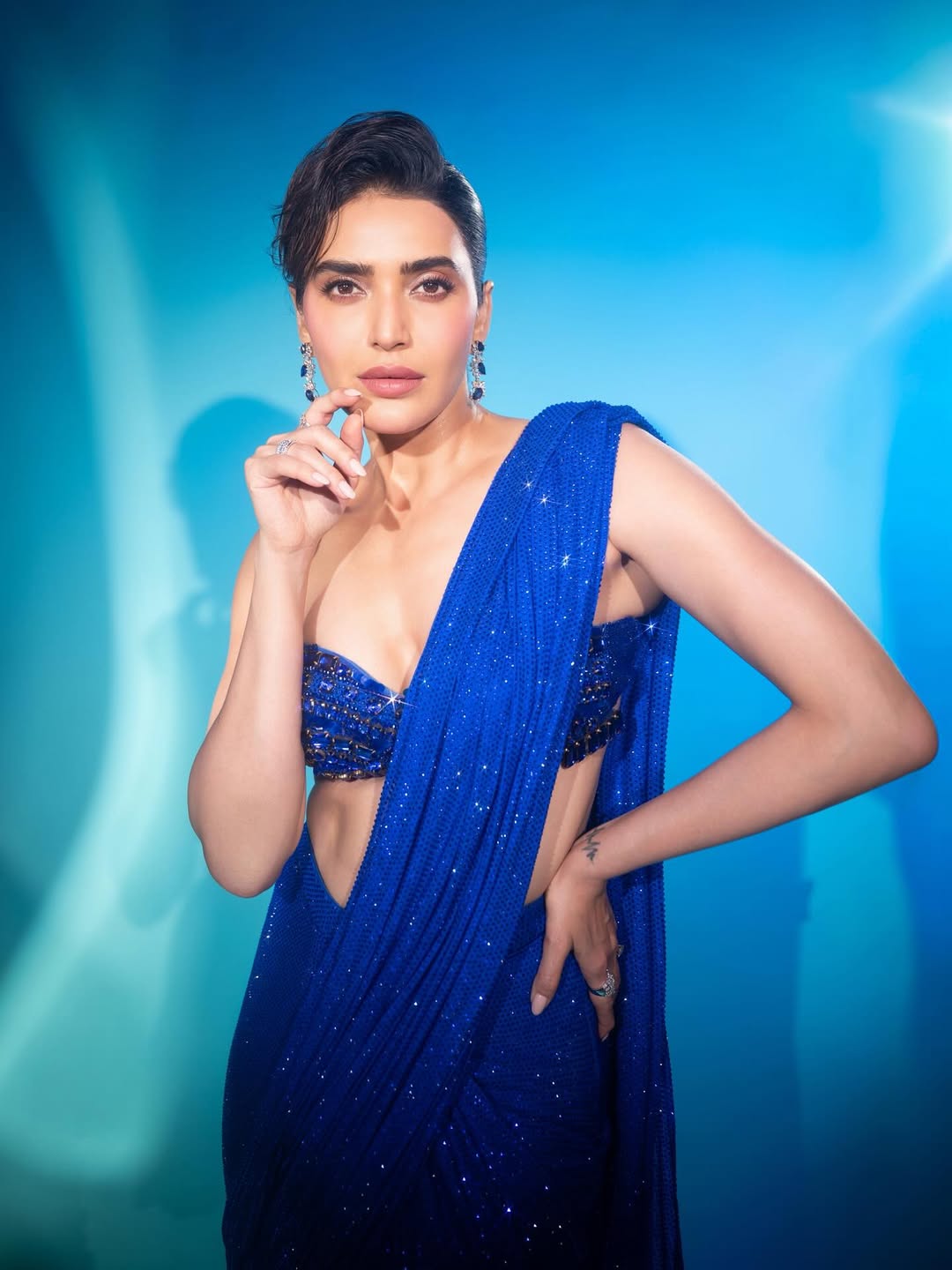 Karishma Tanna In Electric Blue Saree Look
