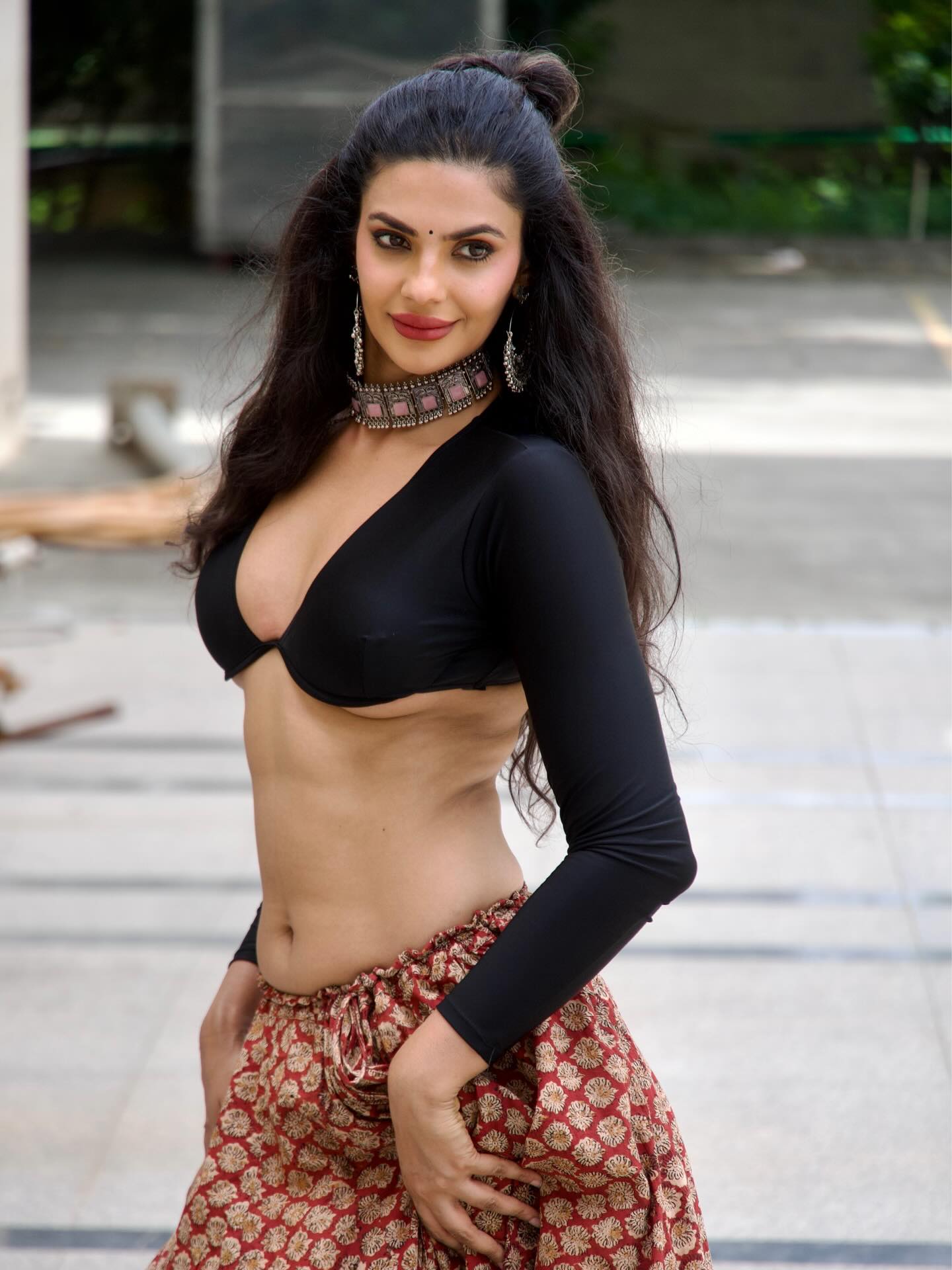 Manmeet Kaur Black Top Red Skirt Style
