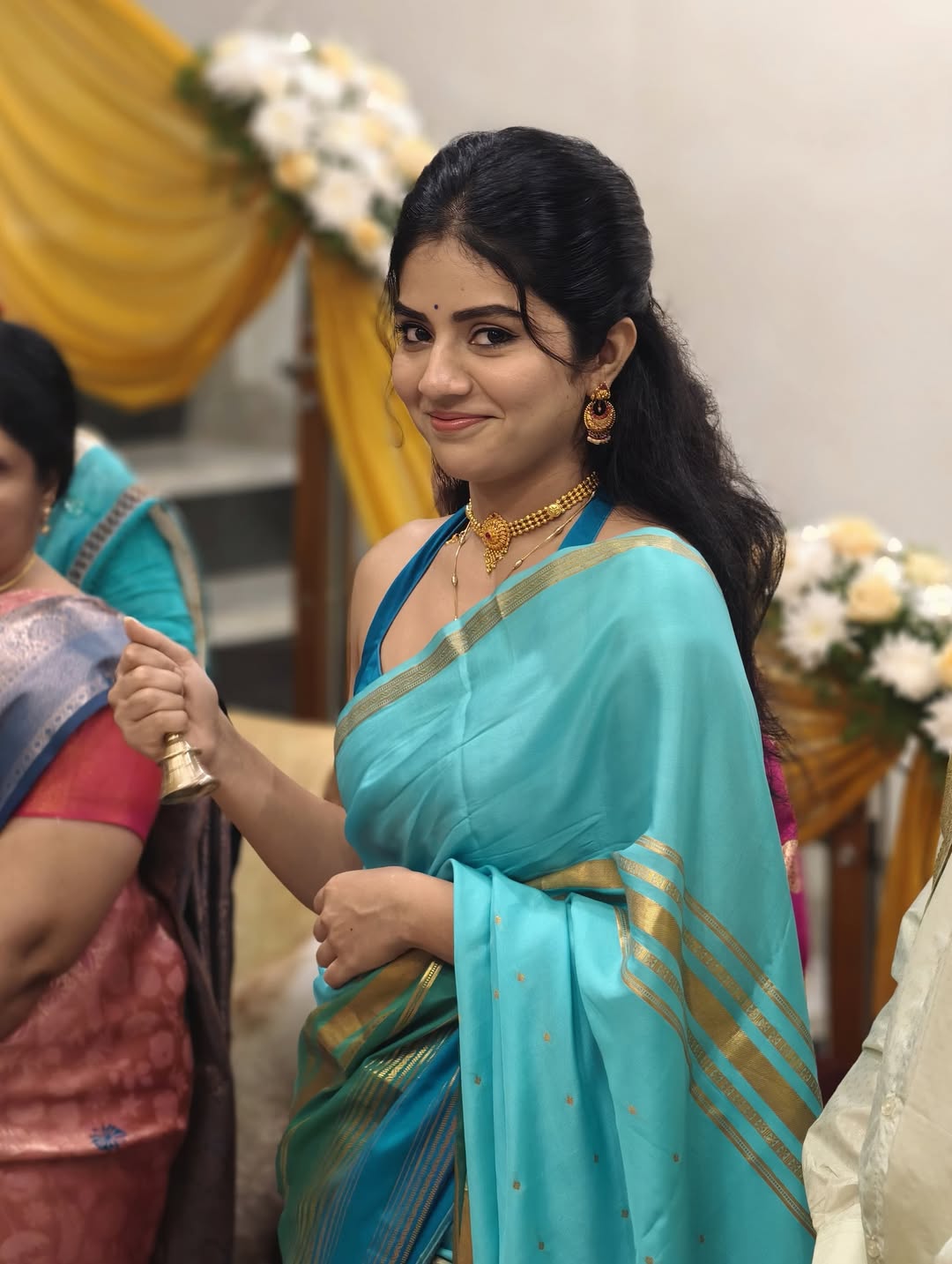 Meghaa Shetty Smiles In Blue Silk Saree