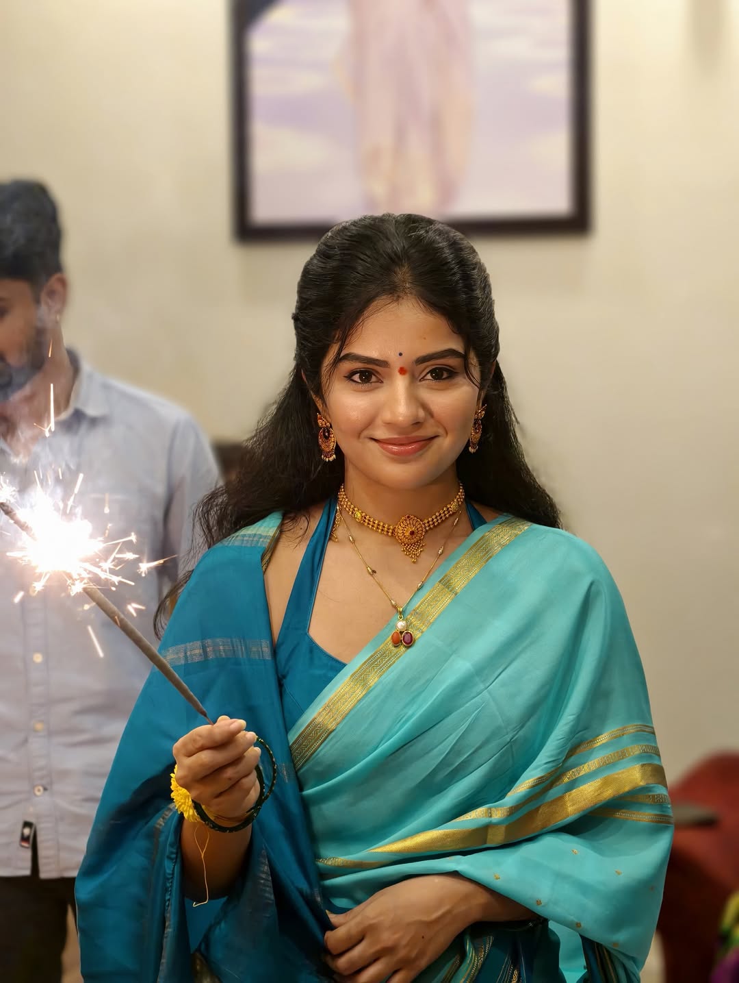Meghaa Shetty Radiates Charm In Blue Saree