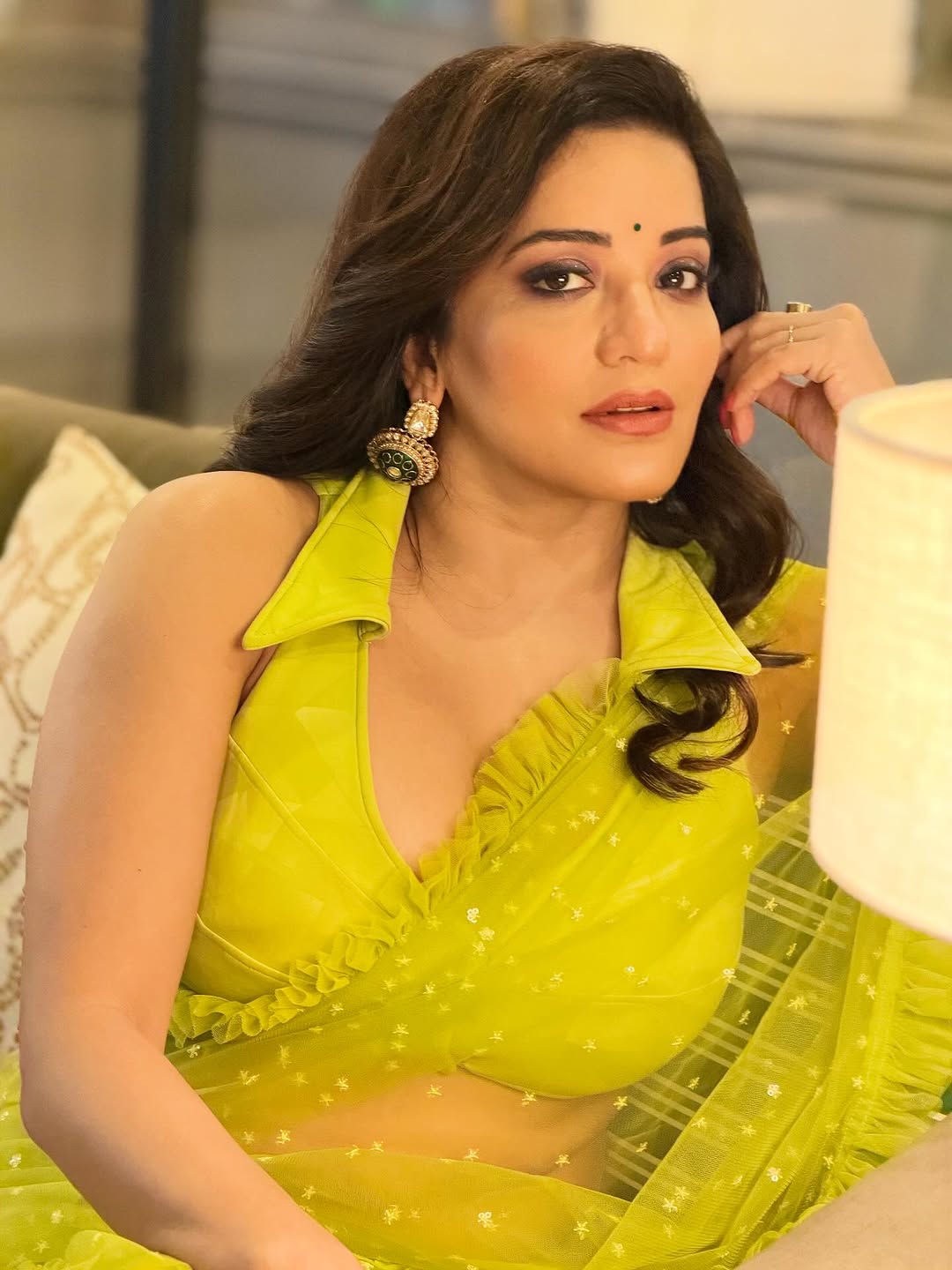 Monalisa Stunning Desi Glam In Lime Outfit