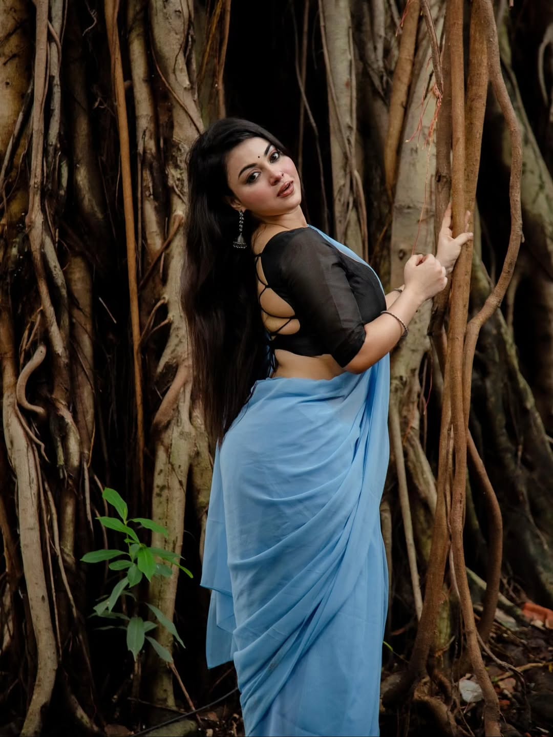 Mumtahina Jahan With Flowing Blue Drape