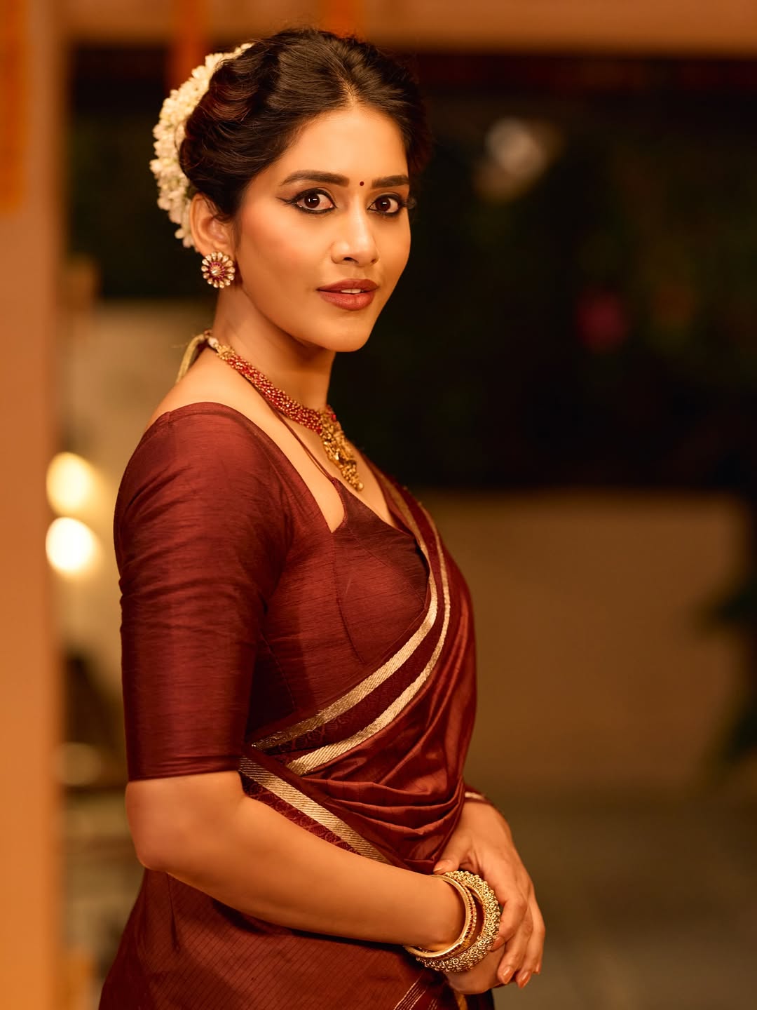 Nabha Natesh Draped In Maroon Perfection