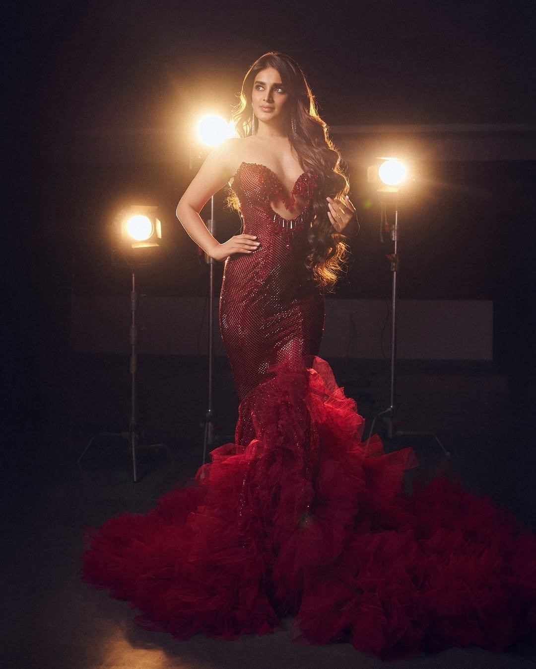 Nidhhi Agerwal Radiant In Fiery Red Dress