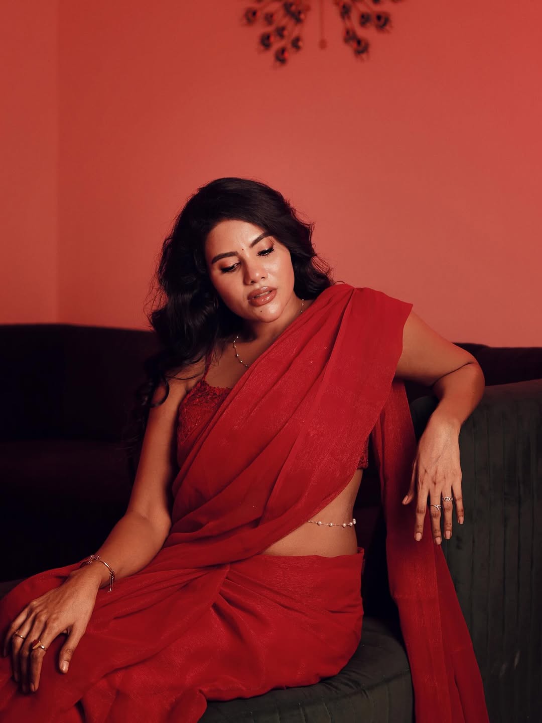 Nivisha Confident Look In Red Drapes