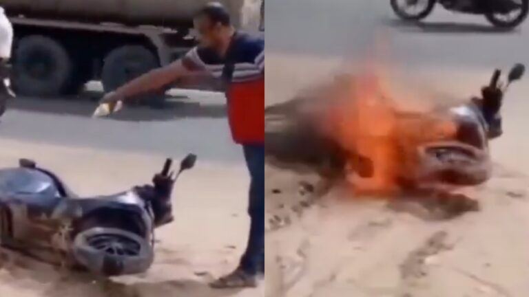 Ola bike on fire during Gujarat protest