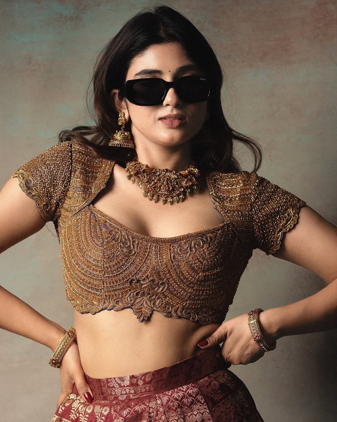 Pragya Nagra In Golden Blouse Look