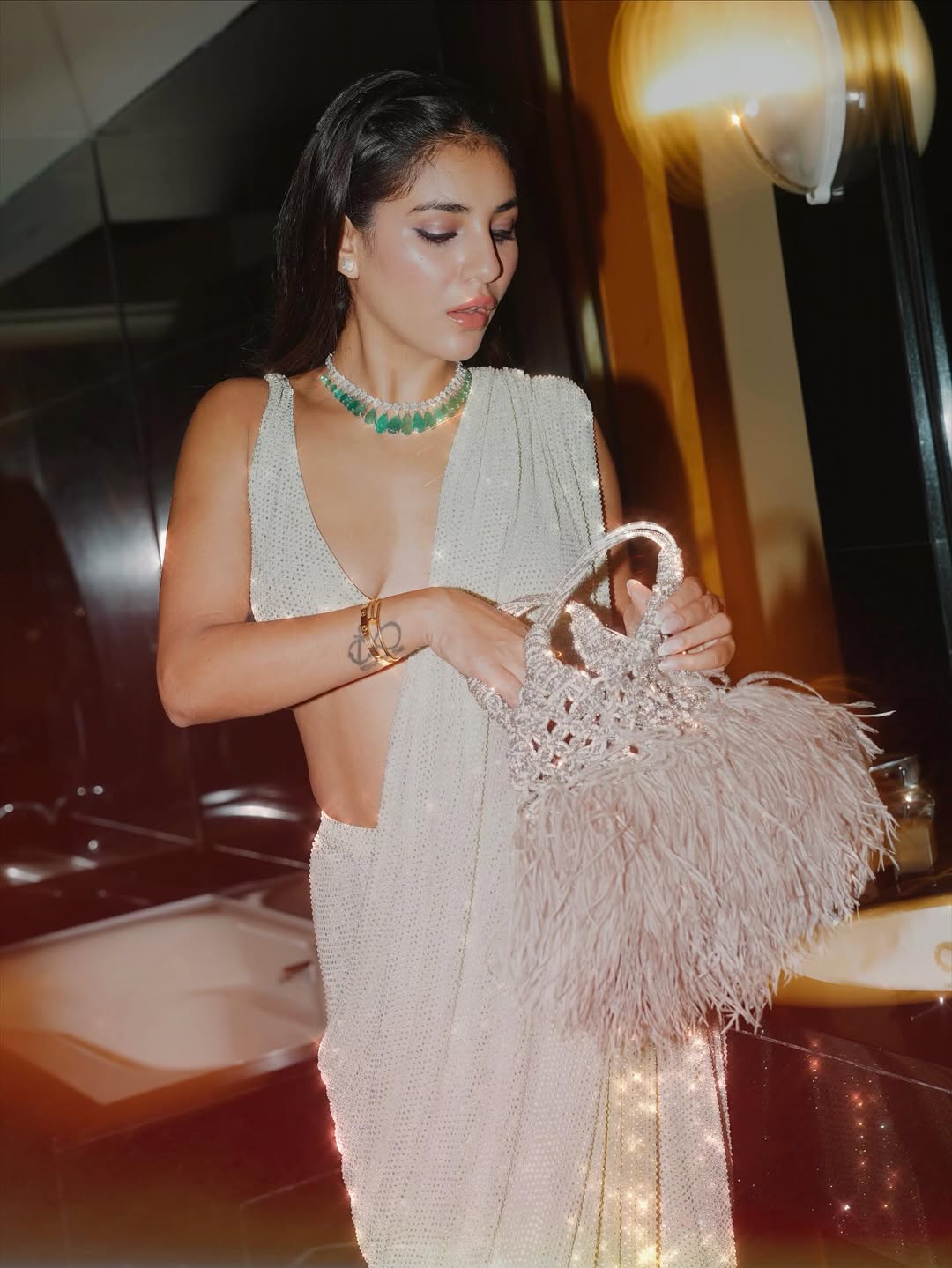 Radhika Seth In Shimmery Silver Saree Look