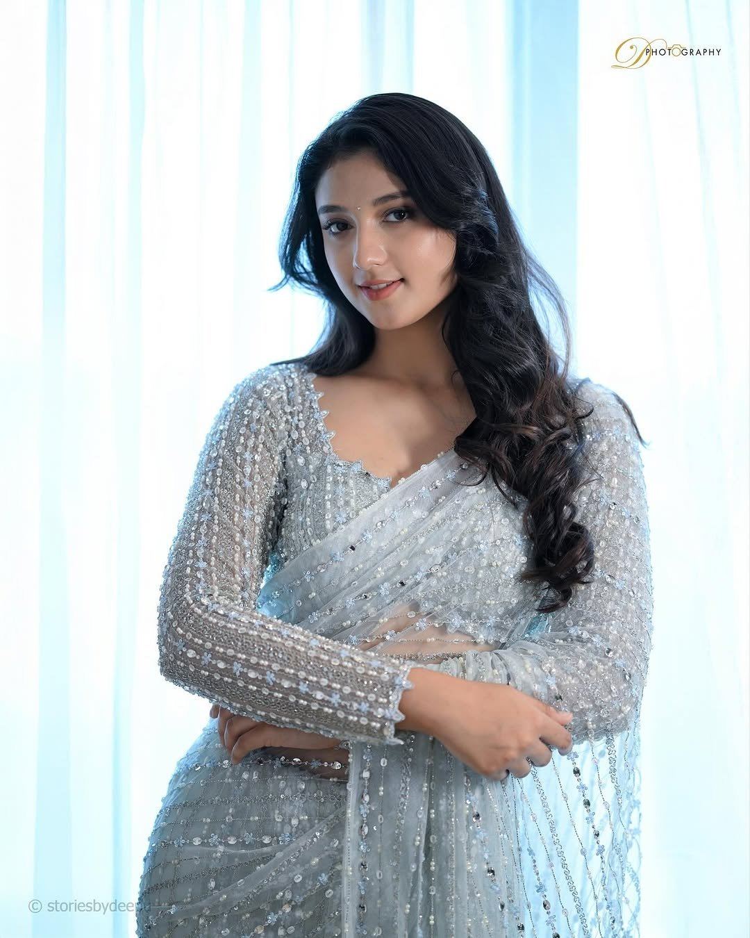 Rithika Nayak Graceful Silver Saree Look