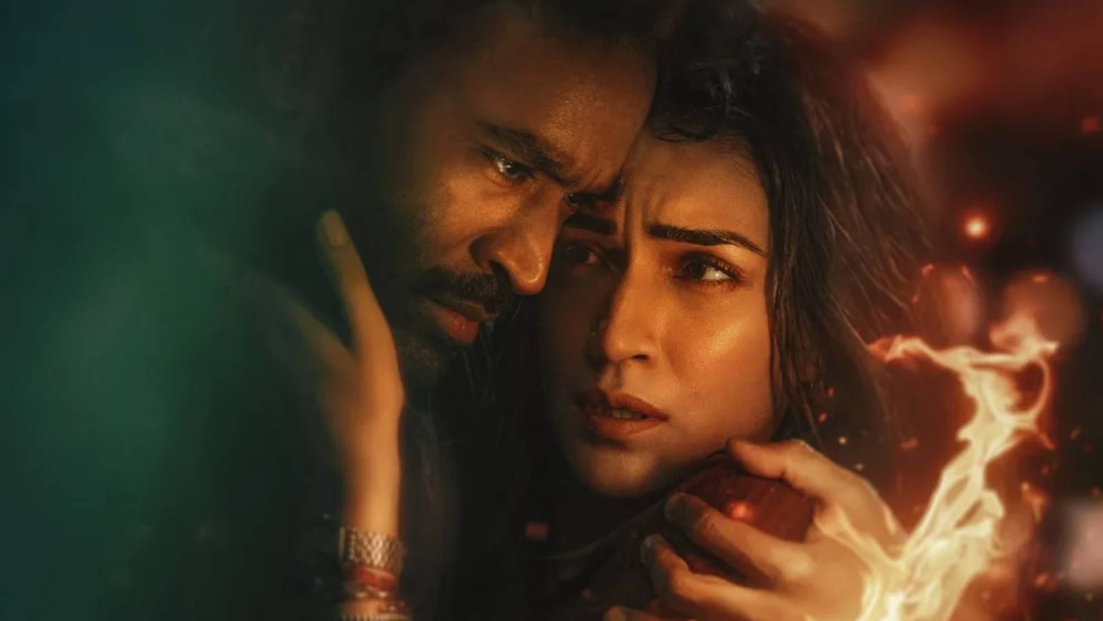 Tere Ishq Mein movie poster featuring Dhanush and Kriti Sanon