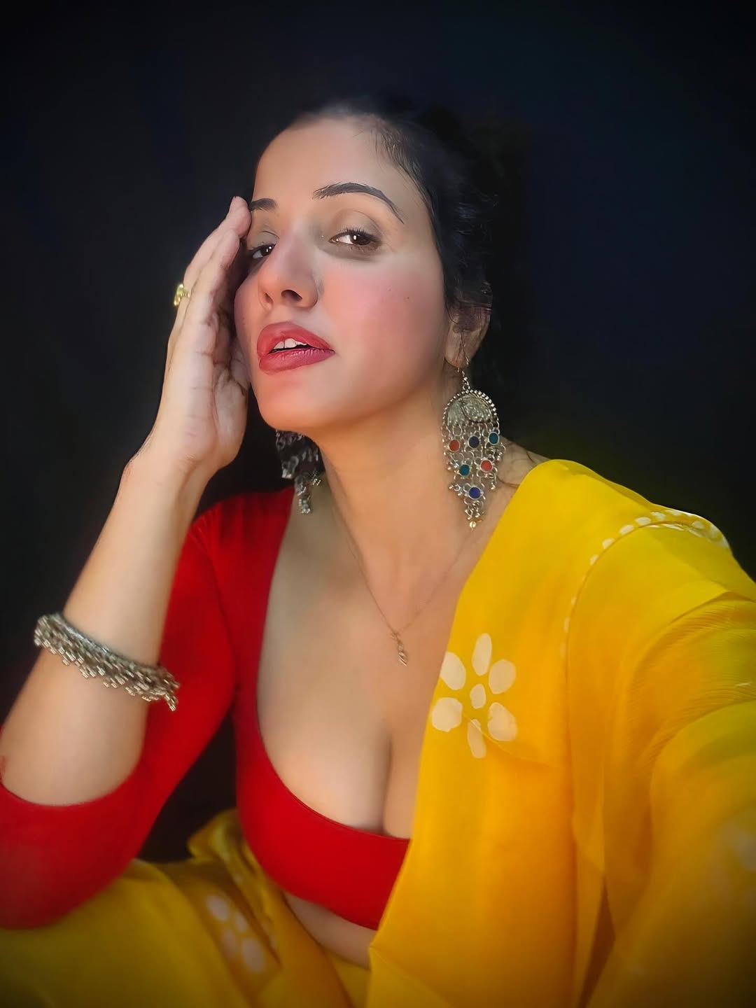 Close Up Of Archana Singh Rajput's Statement Earrings