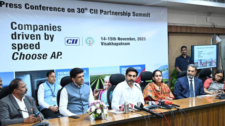 Chandrababu Naidu and Nara Lokesh at Visakhapatnam CII Partnership Summit