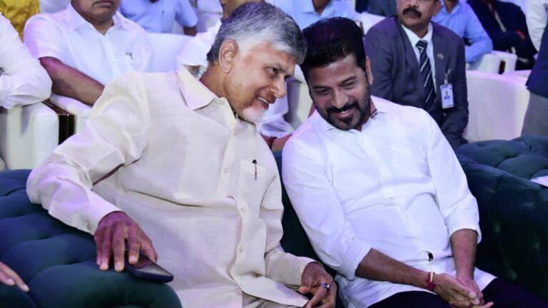 Chandrababu Naidu and Revanth Reddy at award event