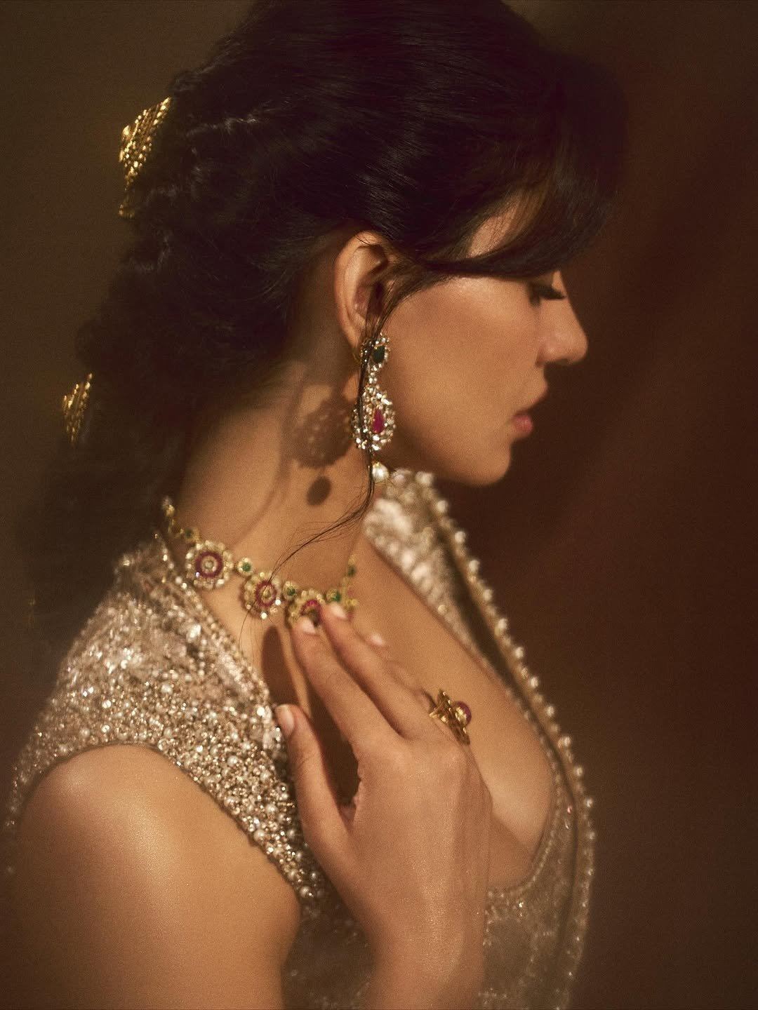 Close Up Of Disha Patani's Pearl Embellished Saree