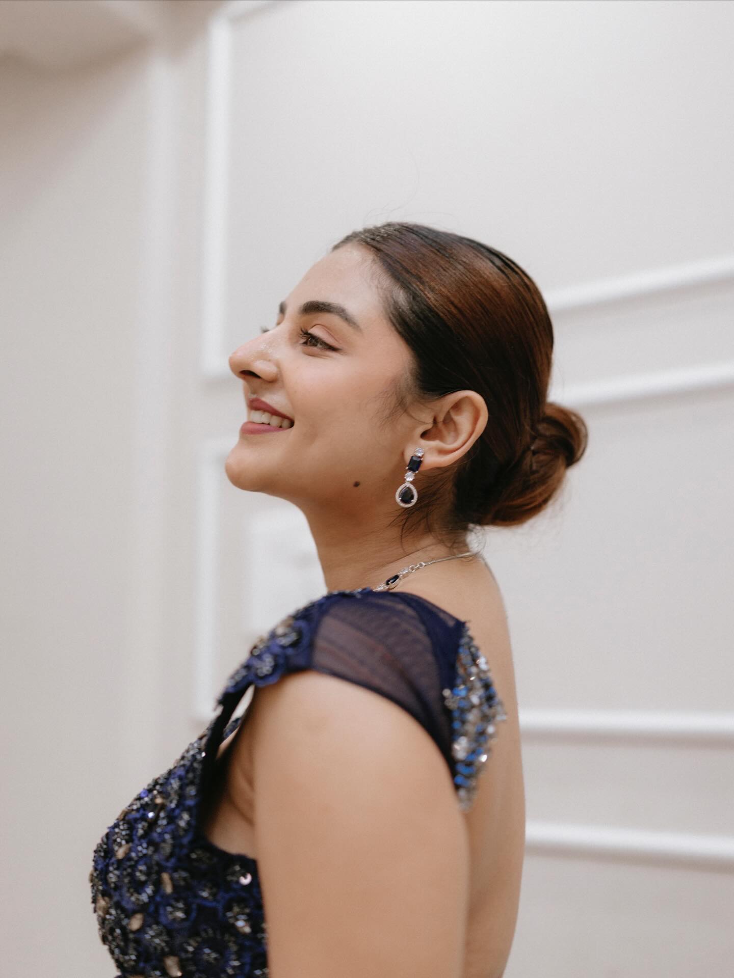 Esther Anil Closeup In Navy Embroidered Blouse