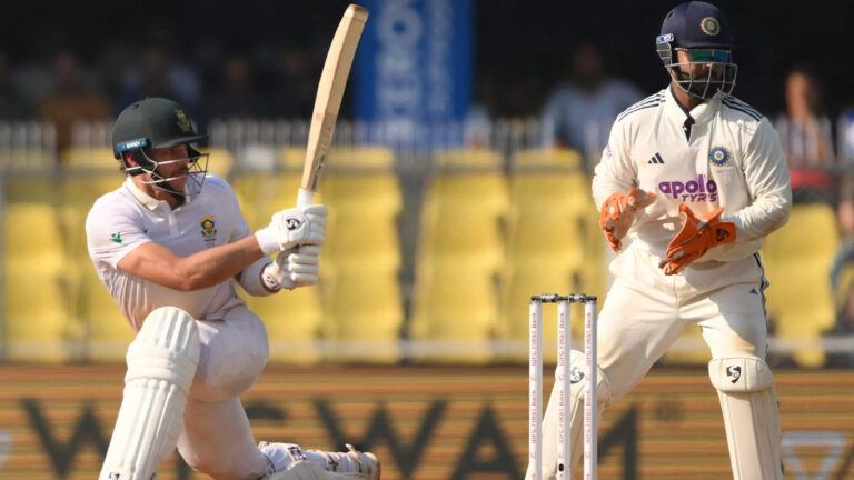 Indian cricket team struggling during a Test match amid declining form